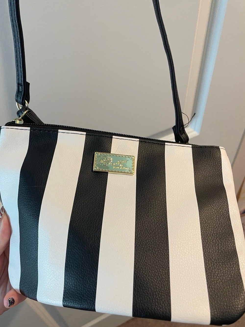 Black and White Striped Crossbody Bag